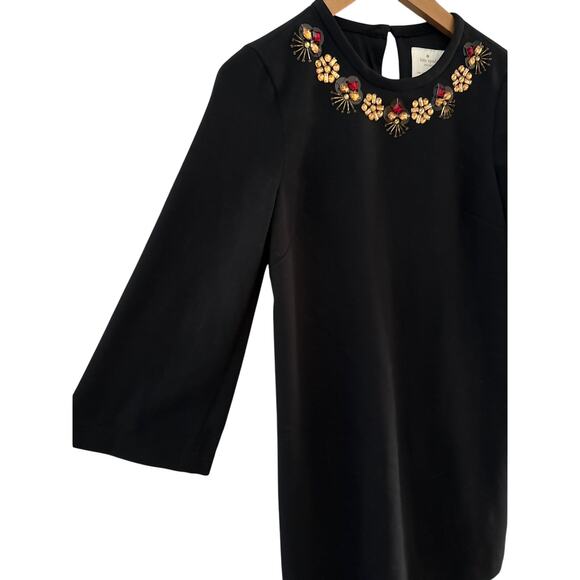 Kate Spade Lucy Jeweled Neck Bell Sleeve Crepe Black Shift Dress Size 2 - Picture 14 of 16